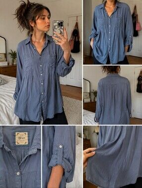 Style & Co. Size Large Button Up Blue 100% Rayon Blouse